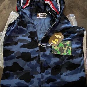 Bape Navy and Black Camo Full-Zip Hoodie